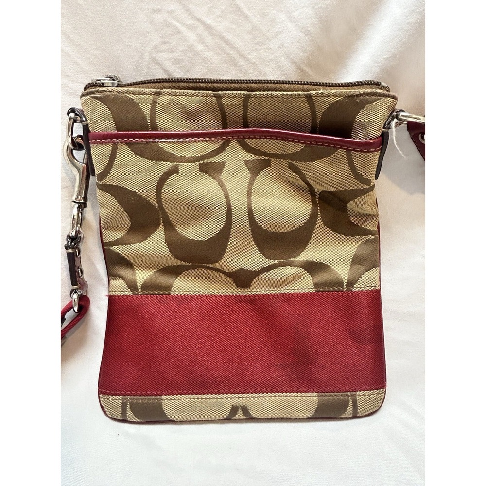 VTG Coach Signature C Crossbody Brown Purse Red Stripe Strap Y2K